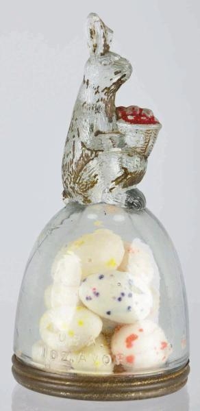 GLASS RABBIT ON EGG CANDY CONTAINER.              