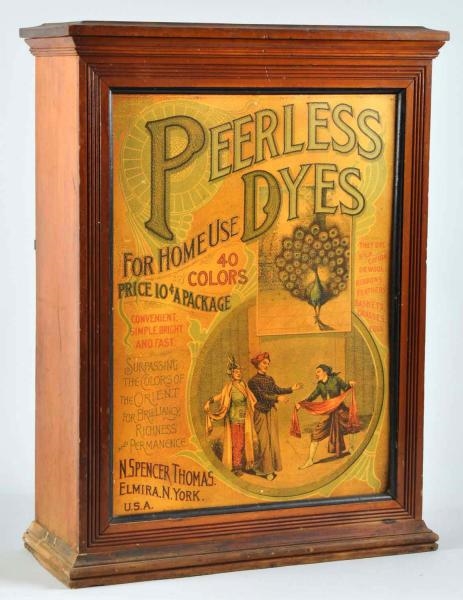 WOODEN PEERLESS DYES CABINET.                     