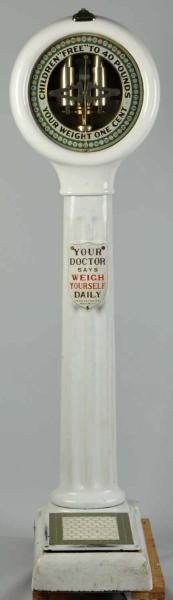 LARGE WHITE 1¢ COIN-OPERATED PORCELAIN SCALE.     