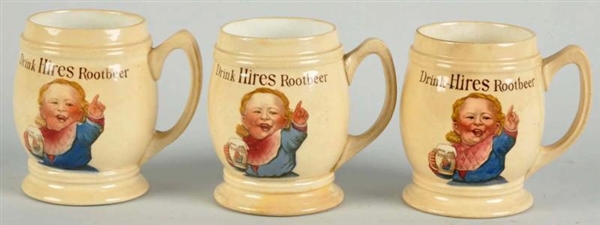 LOT OF 3: HIRES ROOT BEER STONEWARE MUGS.         