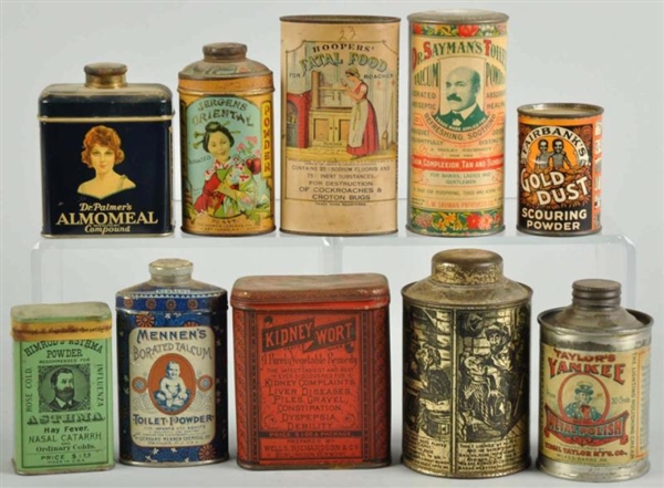 LOT OF 10: VARIOUS PRODUCT TINS.                  