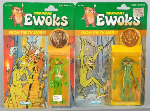 LOT OF 2: STAR WARS EWOKS CARDED FIGURES.         
