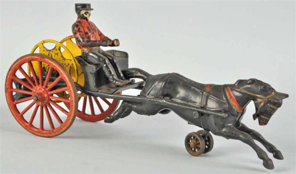 CAST IRON WILKINS HOSE REEL HORSE-DRAWN TOY.      