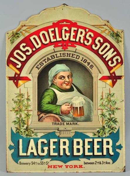 TIN JOS. DOELGERS & SONS LAGER BEER SIGN.        