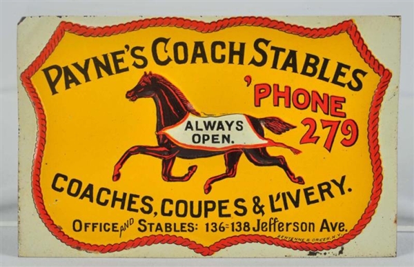 METAL PAYNES COACH STABLES SIGN.                 