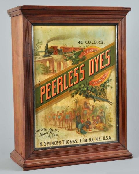 RARE WOODEN PEERLESS DYES CABINET.                