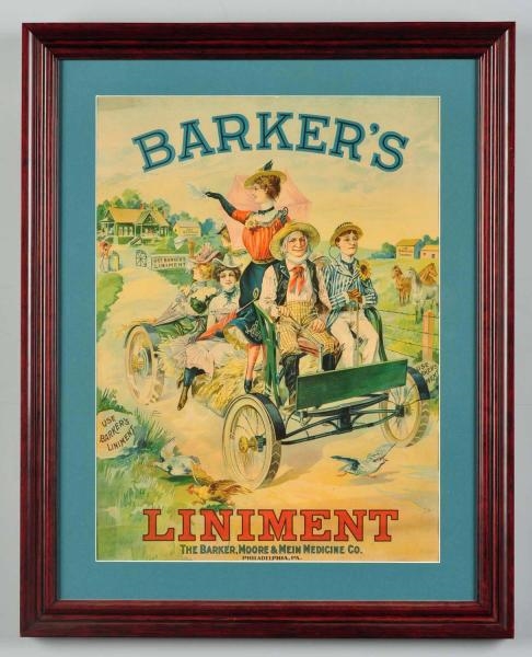 PAPER BARKERS LINIMENT ADVERTISING SIGN.         