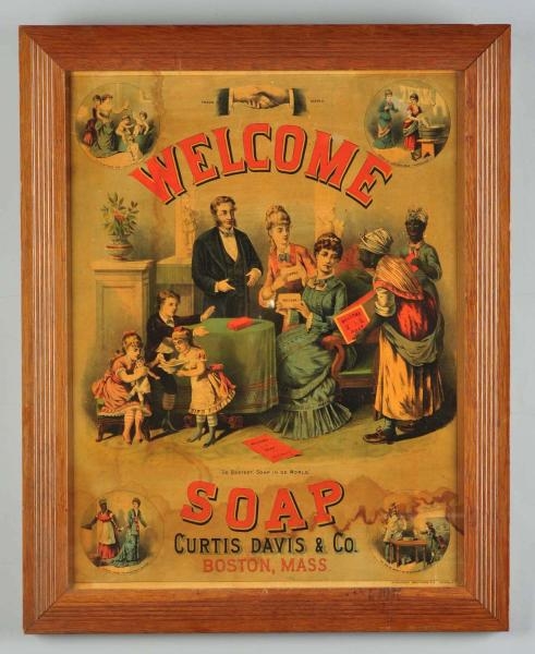 FRAMED CURTIS DAVIS & CO. WELCOME SOAP SIGN.      