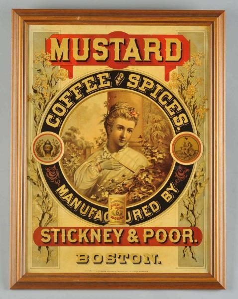 STICKNEY & POOR MUSTARD, COFFEE, & SPICES SIGN.   