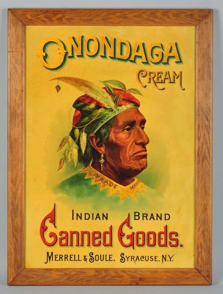 TIN ONONDAGA CREAM INDIAN BRAND CANNED GOODS SIGN 