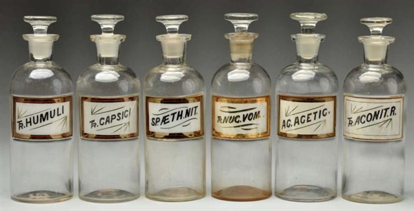 LOT OF 6: APOTHECARY PHARMACY BOTTLES.            