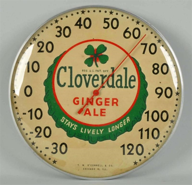 CLOVERDALE GINGER ALE PAM-STYLE THERMOMETER.      