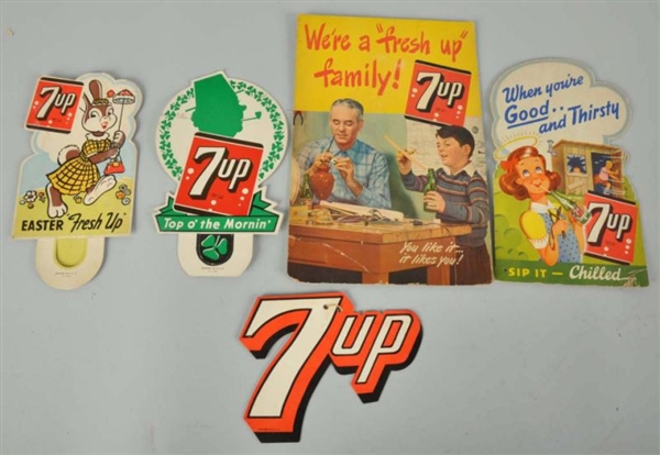 LOT OF 5: CARDBOARD 7UP ITEMS.                    