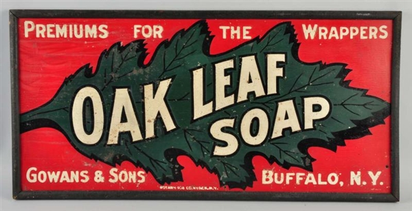 TIN OAK LEAF SOAP ADVERTISING SIGN.               