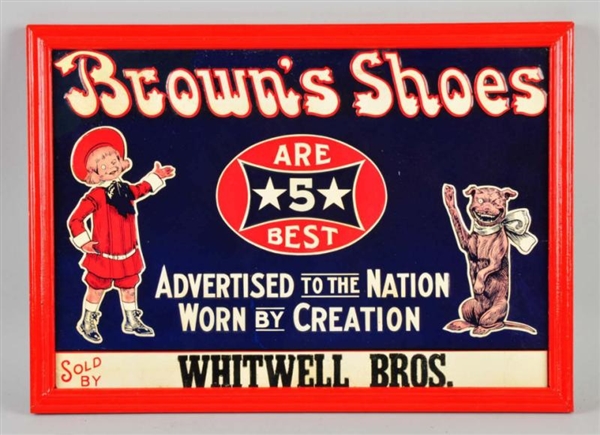 TIN BUSTER BROWN SHOES SIGN.                      