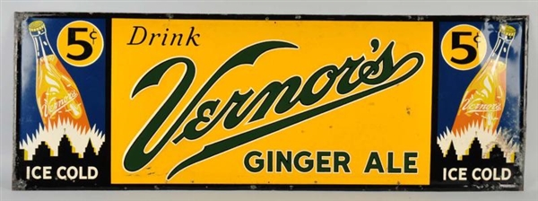 EMBOSSED TIN VERNORS GINGER ALE SIGN.            