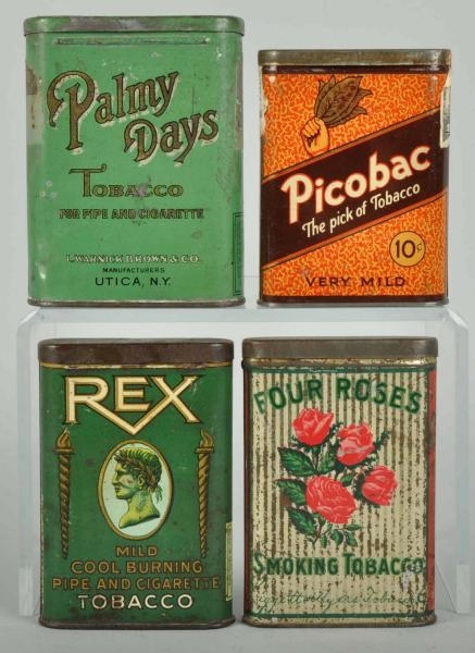 LOT OF 4: VERTICAL POCKET TOBACCO TINS.           