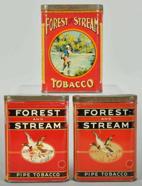 LOT OF 3: FOREST & STREAM POCKET TOBACCO TINS.    