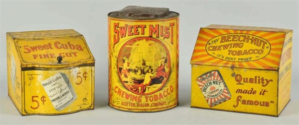 LOT OF 3: YELLOW TOBACCO CANISTERS.               