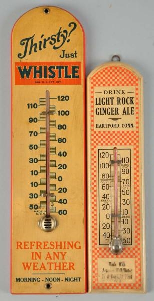 LOT OF 2: EARLY WOODEN THERMOMETERS.              