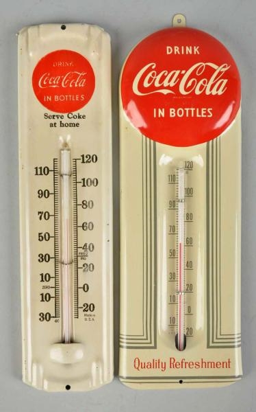 LOT OF 2: TIN COCA-COLA THERMOMETERS.             