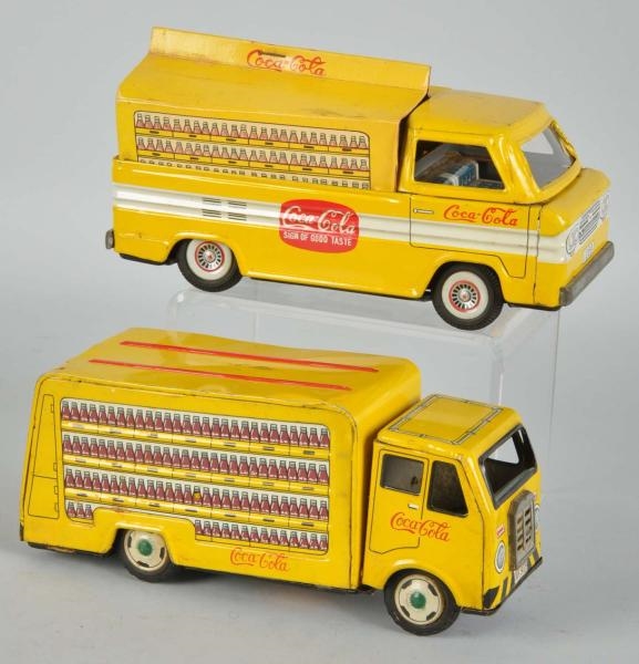 LOT OF 2: TIN COCA-COLA DELIVERY TRUCK TOYS.      