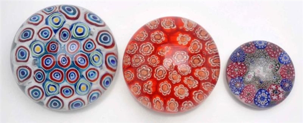 LOT OF 3: MILLEFIORI PAPERWEIGHTS.                