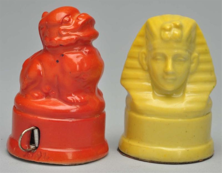 LOT OF 2: EGYPTIAN FIGURAL TAPE MEASURES.         