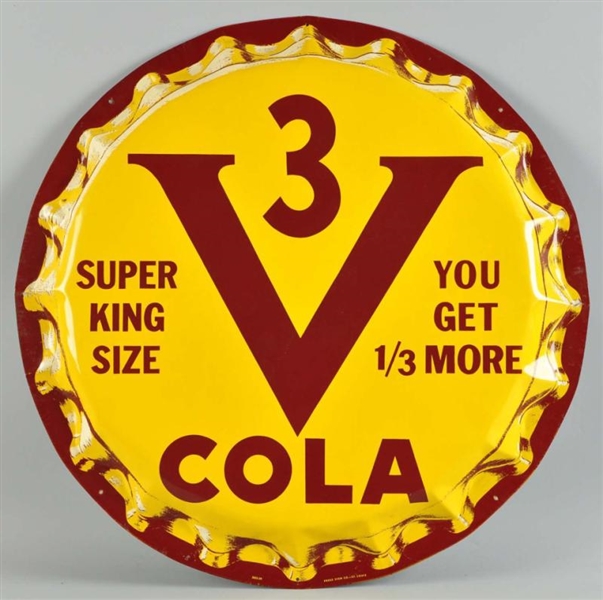LOT OF 2: EMBOSSED TIN 3V COLA SIGNS.             