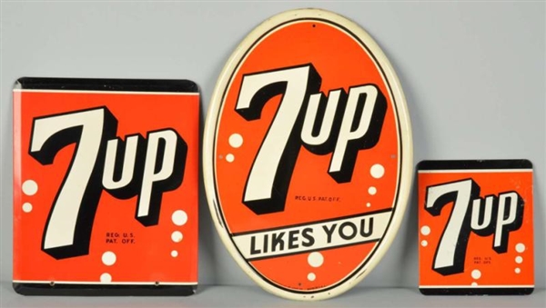 LOT OF 3: TIN ASSORTED 7UP SIGNS.                 