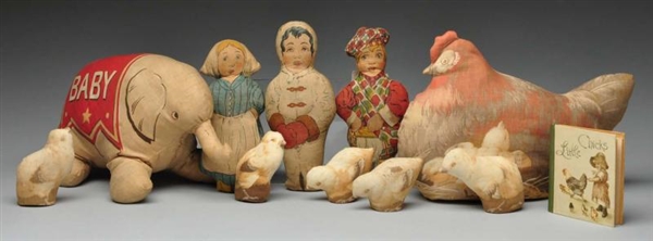 LOT OF PRINTED CLOTH DOLLS & TOYS.                