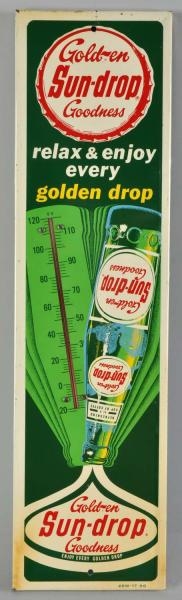 EMBOSSED TIN GOLDEN SUN-DROP THERMOMETER.         