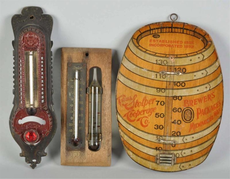 LOT OF 3: ADVERTISING THERMOMETERS.               