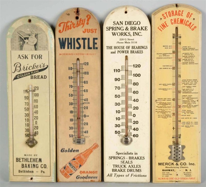 LOT OF 4: ADVERTISING THERMOMETERS.               
