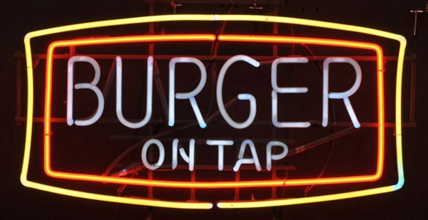 BURGER ON TAP DOUBLE BORDER NEON SIGN.            