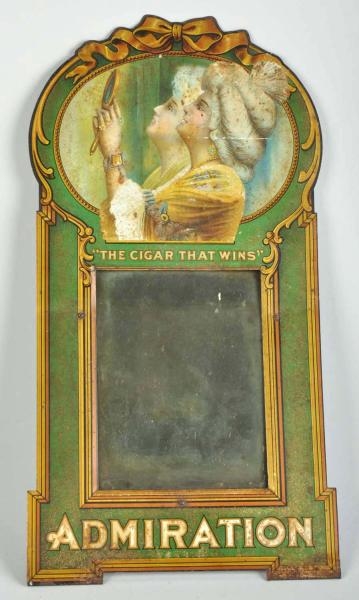 TIN ADVERTISING ADMIRATION CIGAR SIGN WITH MIRROR 