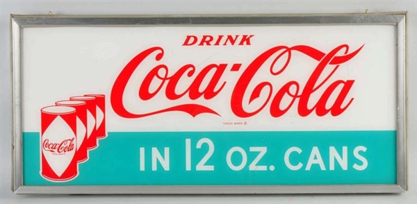 PLEXIGLASS COCA-COLA SIGN WITH CANS.              