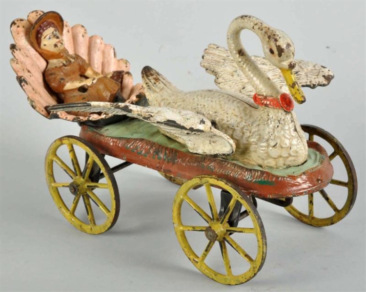 CAST IRON SWAN CHARIOT PULL TOY.                  
