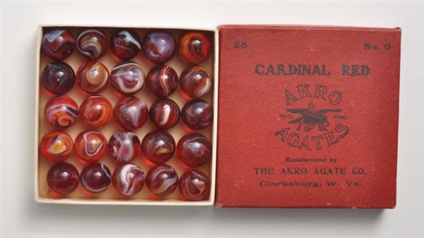 AKRO AGATE NO. 0 CARDINAL RED MARBLE BOX SET.     