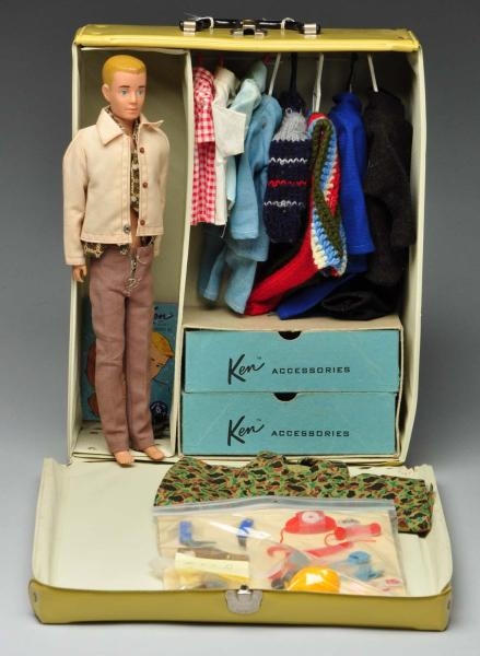 PAINTED HAIR KEN DOLL WITH CLOTHES & CASE.        