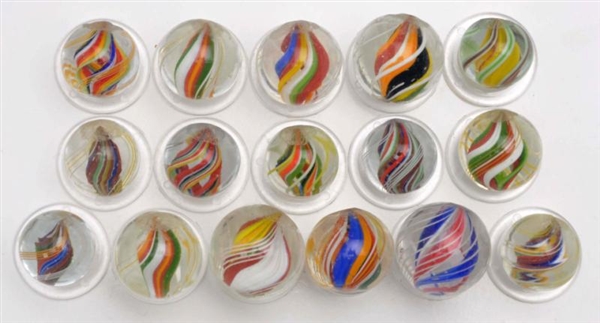 LOT OF 16: DIVIDED & SOLID CORE SWIRL MARBLES.    