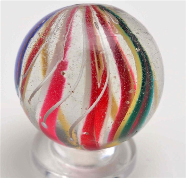 STUNNING END-OF-CANE DIVIDED CORE RIBBON MARBLE.  