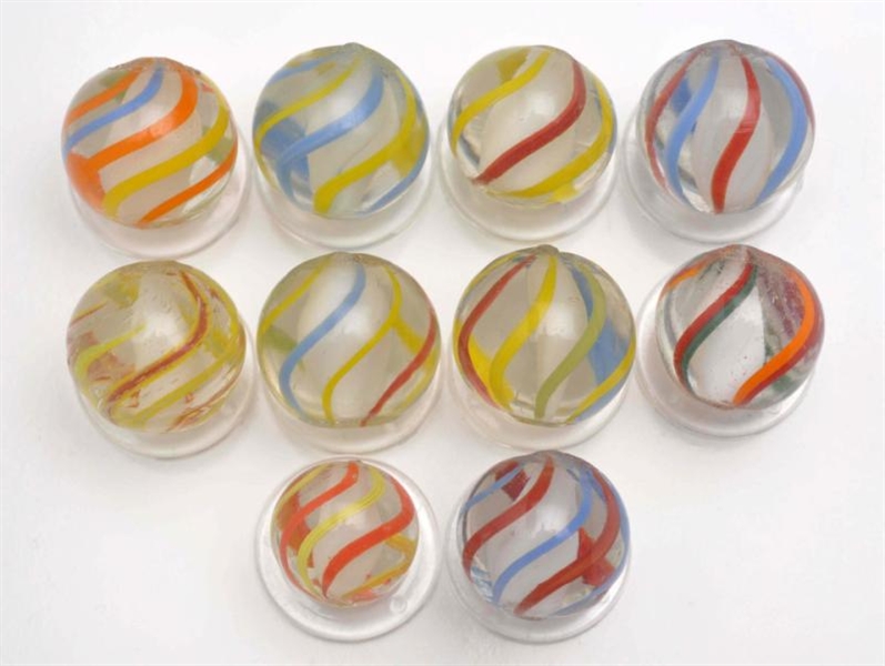 LOT OF 10: WHITE SOLID CORE SWIRL MARBLES.        