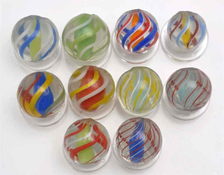 LOT OF 10: SOLID CORE SWIRL MARBLES.              