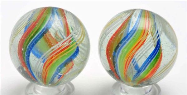 LOT OF 2: SAME CANE DIVIDED CORE SWIRL MARBLES.   