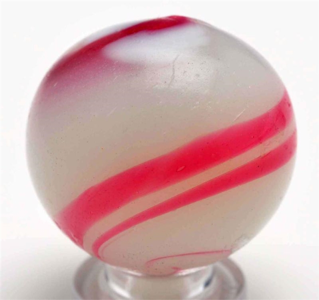 LARGE RED BANDED WHITE OPAQUE MARBLE.             