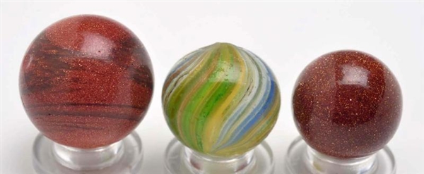 LOT OF 3: LUTZ & GOLDSTONE MARBLES.               