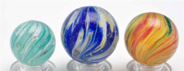 LOT OF 3: ONIONSKIN MARBLES WITH MICA.            