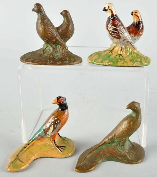 LOT OF 4: CAST IRON PHEASANT & QUAIL PAPERWEIGHTS 