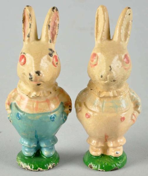 LOT OF 2: CAST IRON HUBLEY RABBIT PAPERWEIGHTS.   
